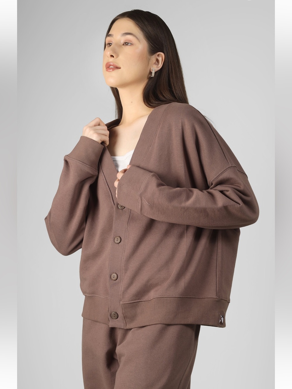 Unisex 100% cotton Relaxed Fit Lounge cardigan in Taupe,